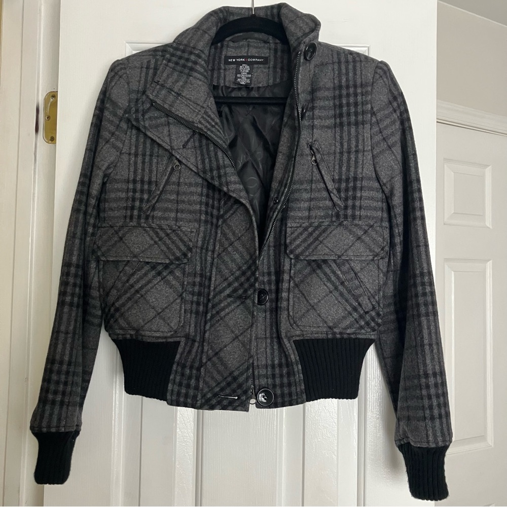 Vintage New York and Company Black and Gray Bomber Jacket NO Hood